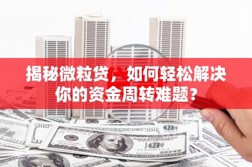 昌吉揭秘微粒贷，如何轻松解决你的资金周转难题？